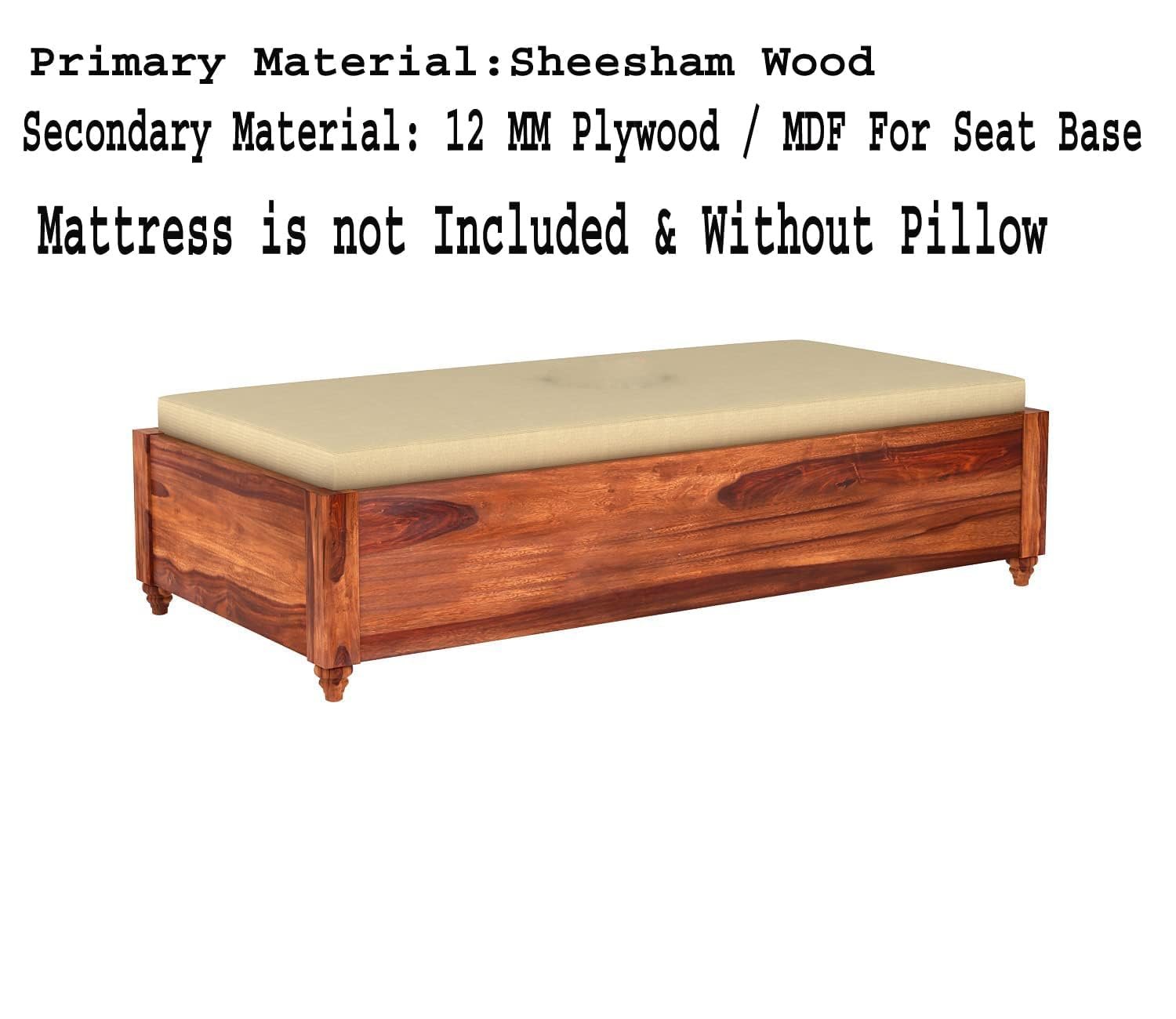 Ekdantix Furniture Wood Divana Cot for Home Hall || Diwan Cum Bed with Storage || 3 Seater Sofa Cum Couch || Divan Bed for Living Room || Without Pillow (Natural) - View 4
